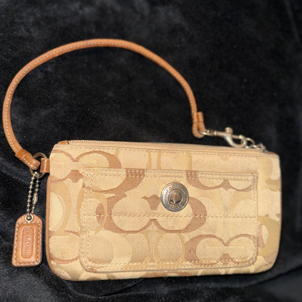 Coach Tan and Brown Signature Wristlet